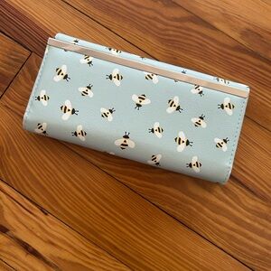 Bee Patterned Blue Wallet